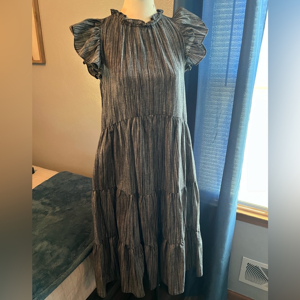 Pinch Tiered Ruffle Midi Linen Blend Dress